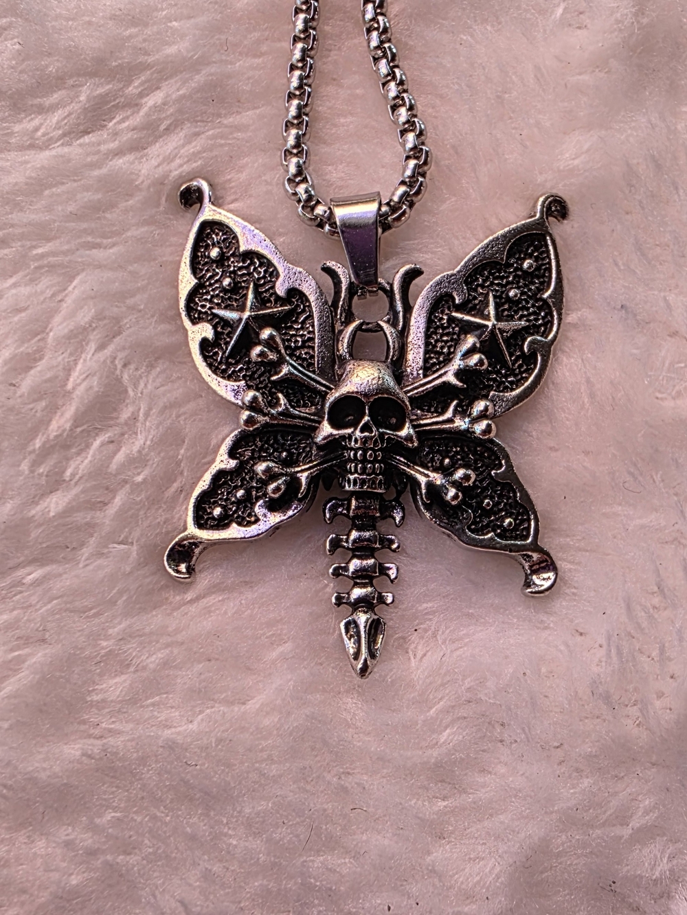 Stainless Steel  Skull Butterfly Pendant Necklace